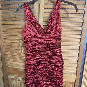 Nicole Miller Red Ruched Satin Cocktail Dress Size 2 Made in USA